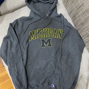 Champion Michigan Wolverines Heather Grey Arch Mascot Long Sleeve Hoodie